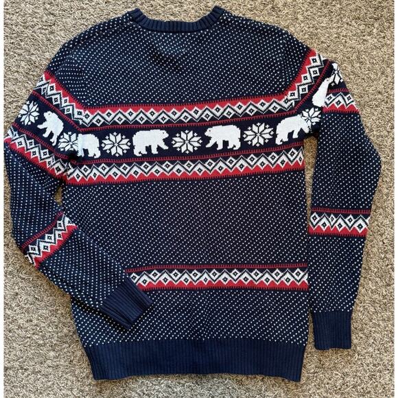 Aspen Sweater Mens Medium Navy Blue Red Fair Isle Nordic Polar Bears Ski EUC - Picture 5 of 9